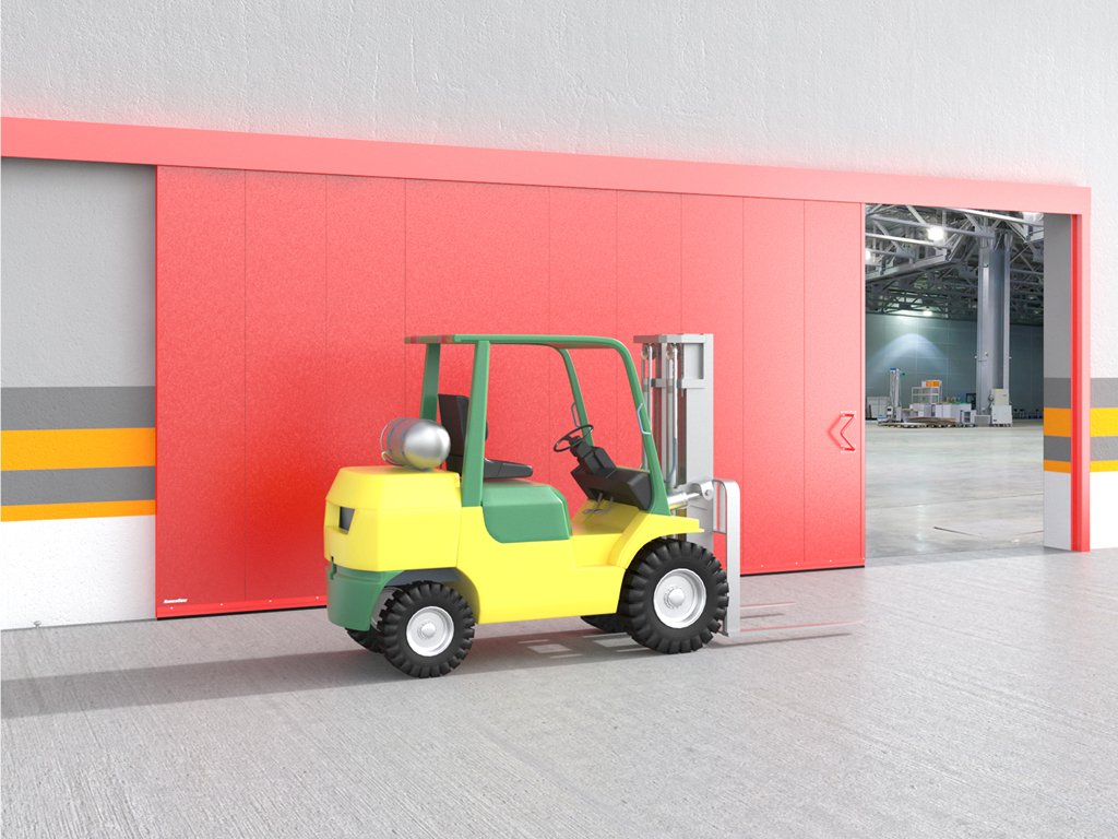 Сдвижные одностворчытые противопожарные ворота, устанавливаются в промышленных и складских помещениях, в паркингах, жилищных и торговых комплексах.